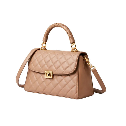 Elegant Beige Quilted Hand Bag for Women Stylish Top Handle