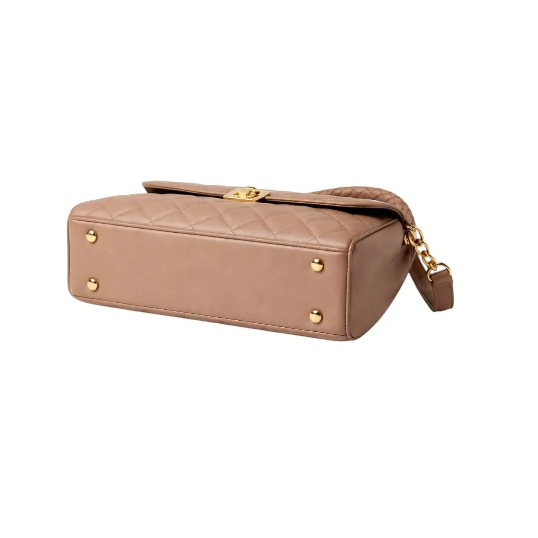 Elegant Beige Quilted Hand Bag for Women Stylish Top Handle