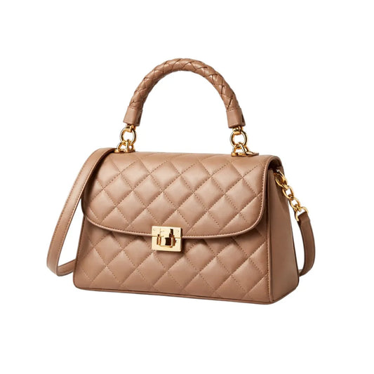 Elegant Beige Quilted Hand Bag for Women Stylish Top Handle
