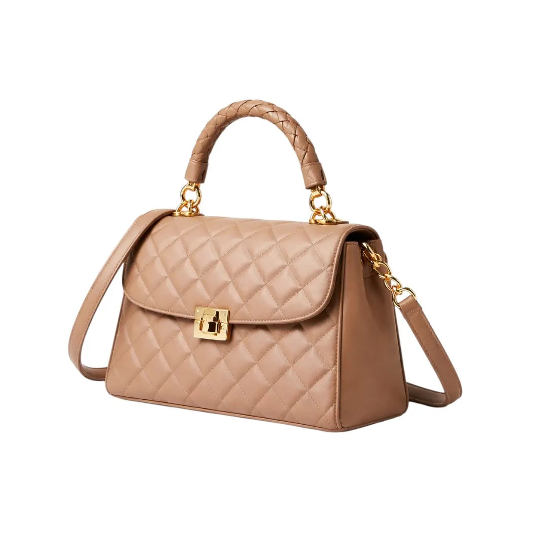Elegant Beige Quilted Hand Bag for Women Stylish Top Handle
