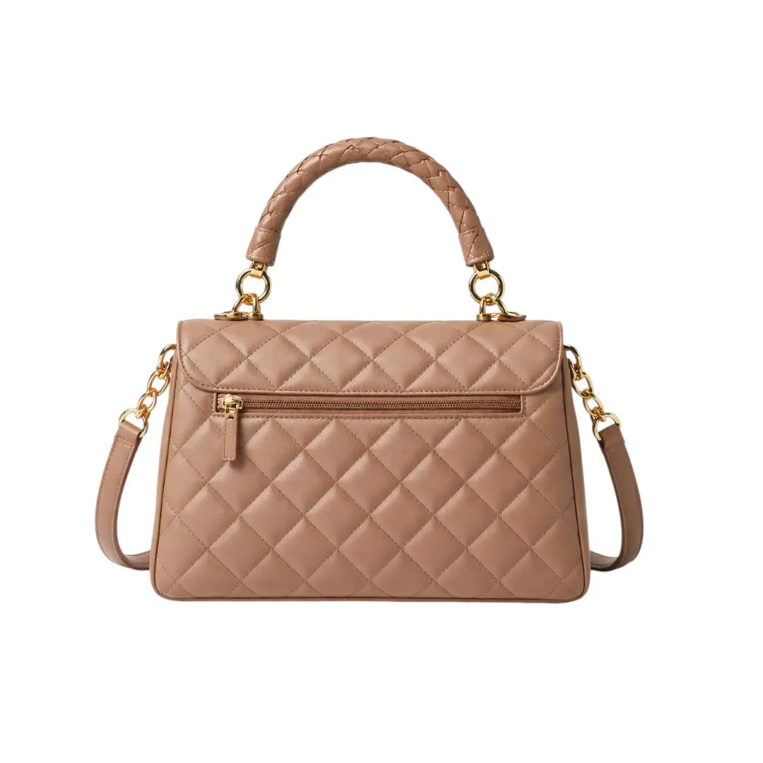 Elegant Beige Quilted Hand Bag for Women Stylish Top Handle