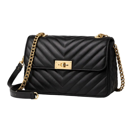 Elegant Black Quilted Shoulder Bag for Women Stylish Chain Design
